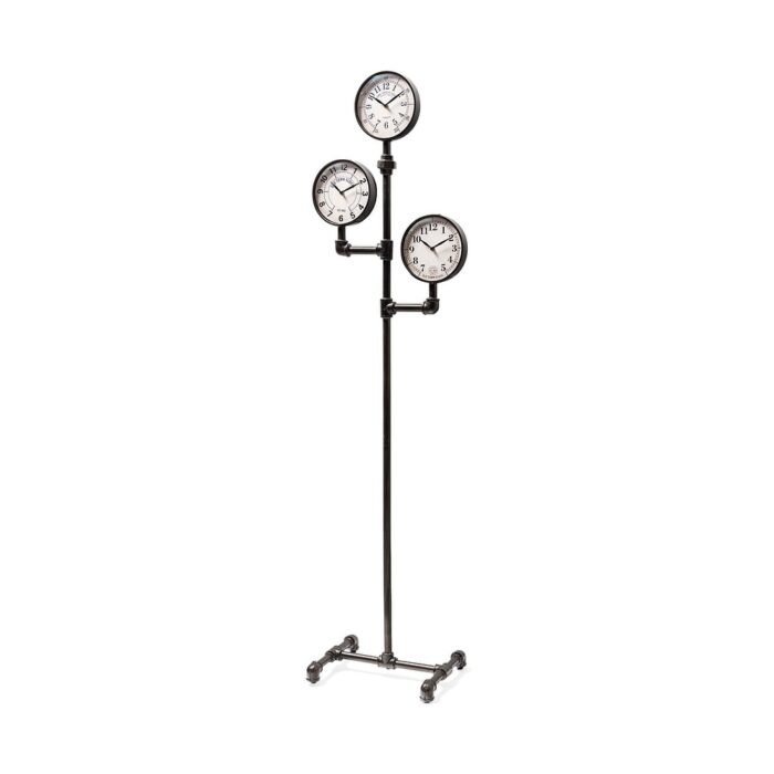 Trifect Black Iron Pipe Frame w/ 3 Face Floor Clock - 16.0L x 16.0W x 72.0H