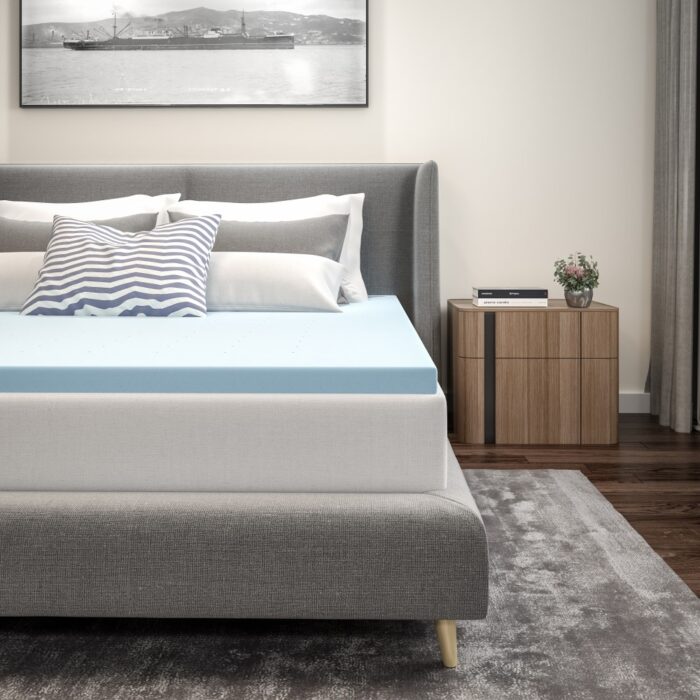 Cool Gel Infused Hypoallergenic Cooling Memory Foam Mattress Topper - Blue