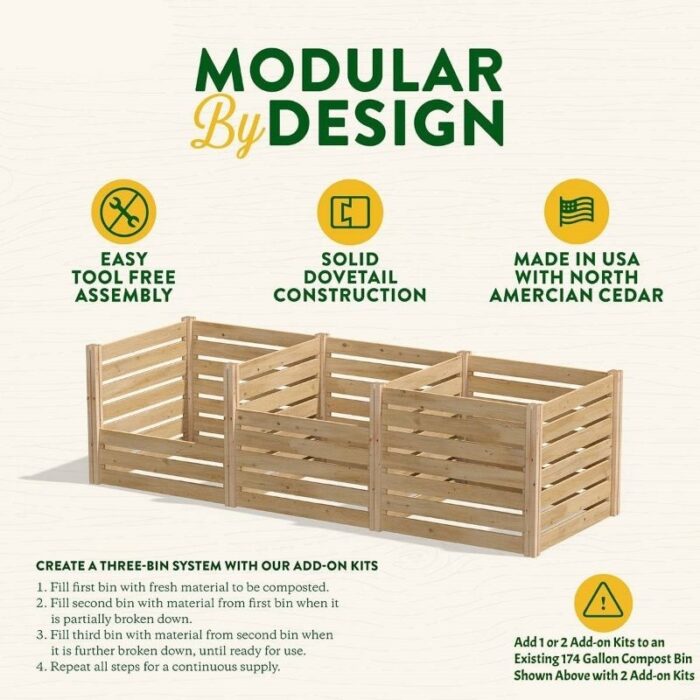 Add on Kit for 174 Gallon Cedar Wood Compost Bin - 36" x 36" x 31"H - Image 2