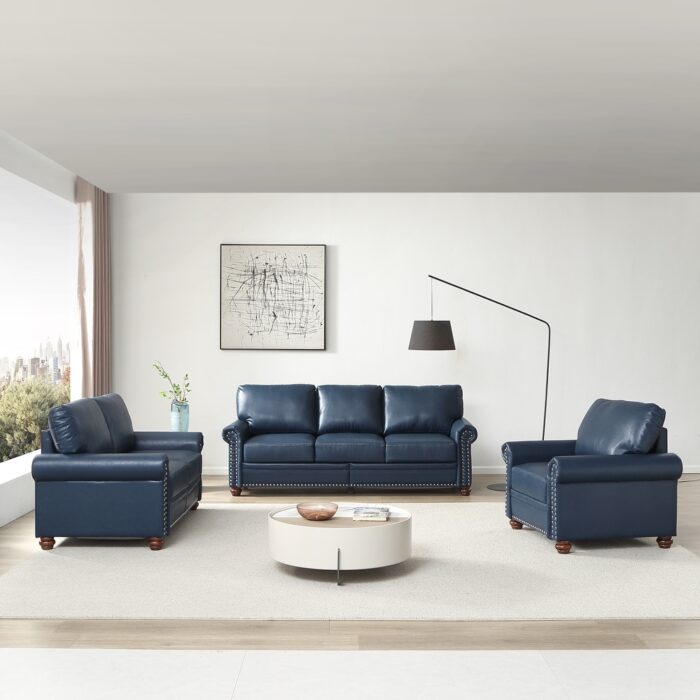 Leather Lounge Sofa Nailhead Rolled Arms Recliner with Storage