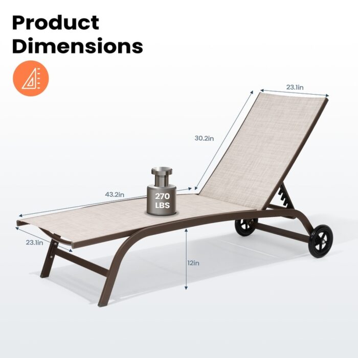 Pellebant 2PCS Outdoor Chaise Lounge Chair with Wheels - N/A - Image 2