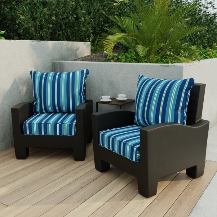 24" x 47" Blue Stripe Outdoor Deep Seat Chair Cushion Set - 46.5'' L x 24'' W x 6'' H