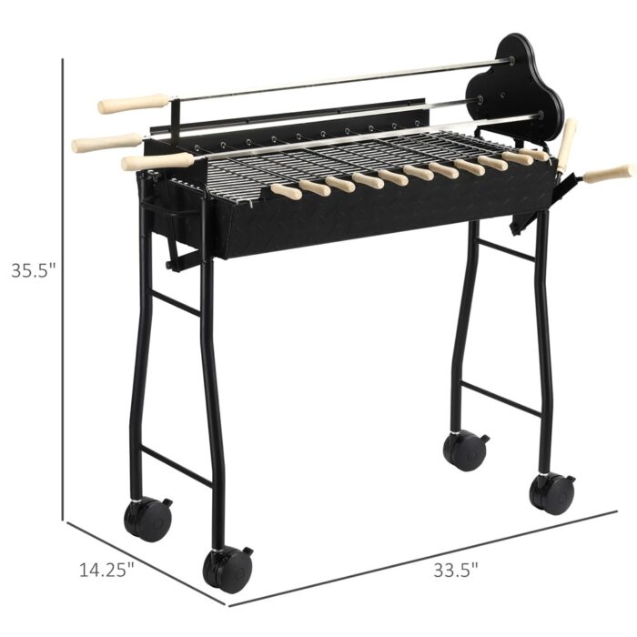 Outdoor Portable Charcoal BBQ Grills Height Adjustable with 4 Wheels - Image 2