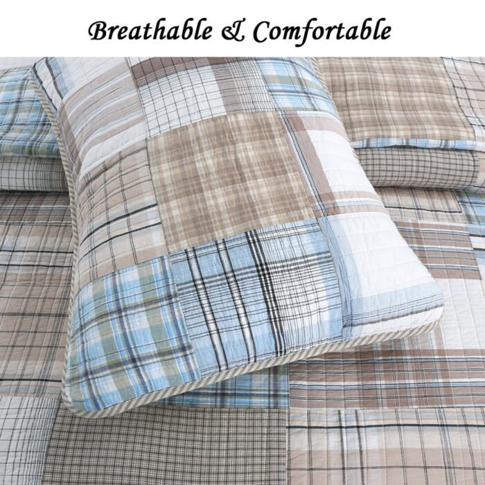Cozy Line Hank Blue Patchwork 3-piece Reversible Cotton Quilt Bedding Set - Image 2