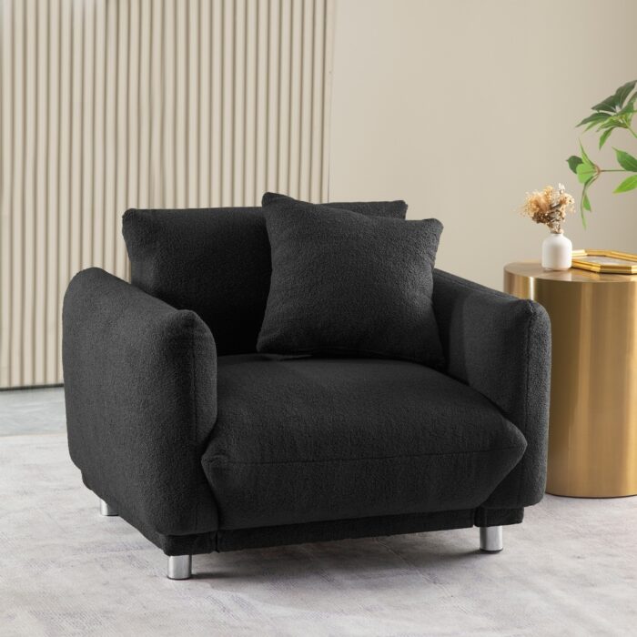 Black Flannelette Single Sofa Armchairs Bread-shape Accent Sofa Chair - Image 2