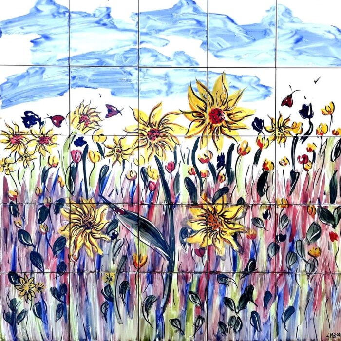 30in x 30in Floral Kitchen Backsplash 25pc Tile Ceramic Wall Mural