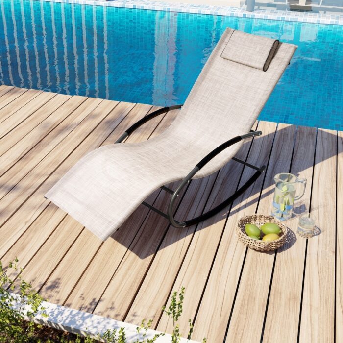 VredHom Rocker Chaise Lounge Chair with Pillow - 57.9" L x 24.41 " W x 35.2 " H - Image 2