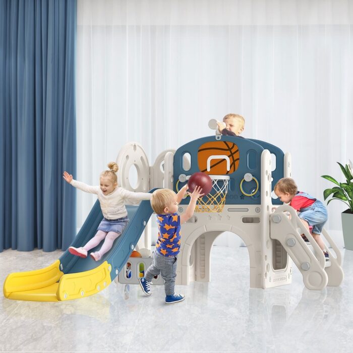 9 in 1 Blue Yellow Toddler Slide, Kid Slide for Toddlers Age 1-3, Indoor Outdoor Playset Toddler Playground - Image 2