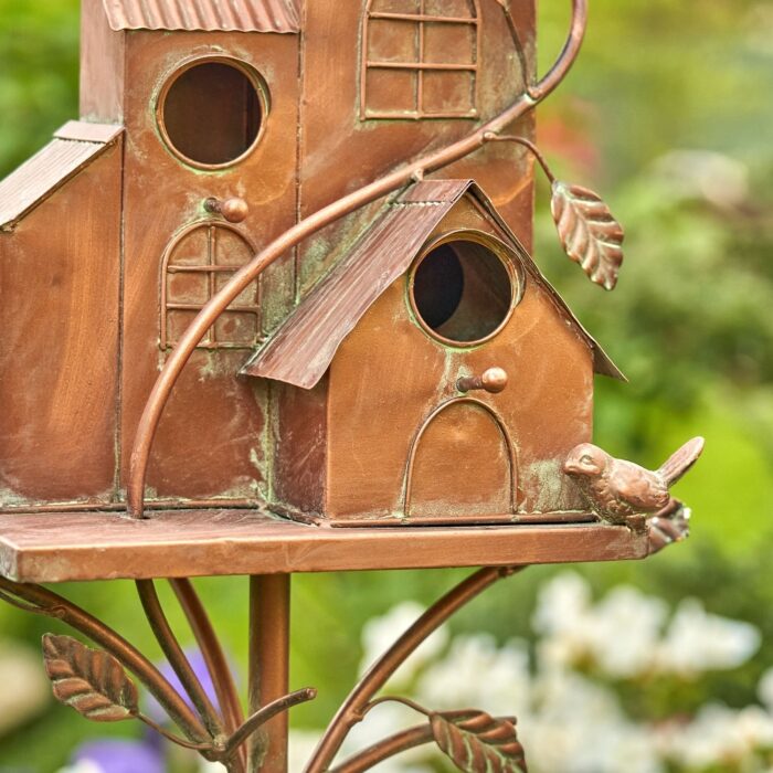 Four Home Bungalow Copper Birdhouse Stake - Image 2