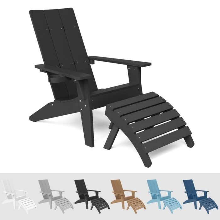 WINSOON 2-Piece All Weather HIPS Outdoor Adirondack Chair with Cup-Holder and Ottoman - Image 2