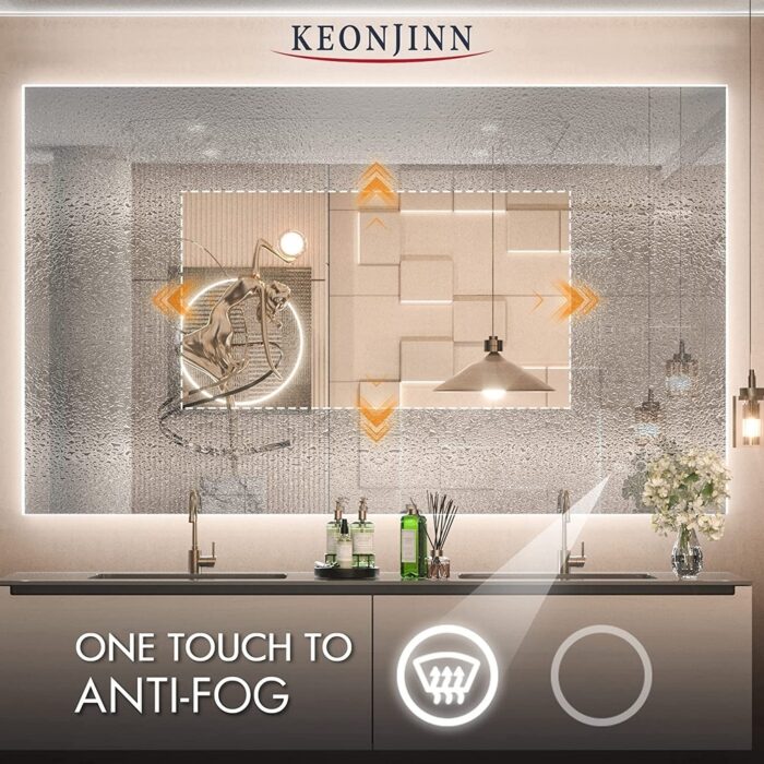 Keonjinn LED Backlit Bathroom Vanity Mirror with 3-Color Warm/Natural/White Lights, Anti-Fog Wall Mounted Dimmable Makeup Mirror - Image 2