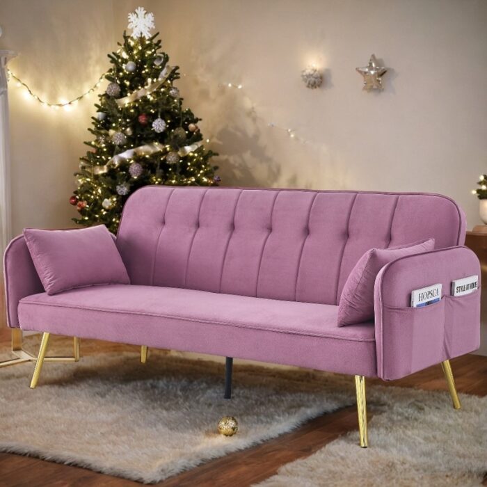 72.5" Convertible Adjustable Velvet Sofa Bed,Folding Lounge Recliner,Reversible Daybed With Two Pillows And Center Leg