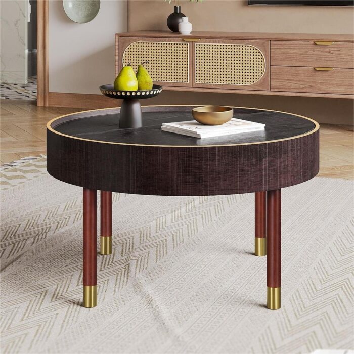 Moasis 30.7'' Round Wood Rotating Tray Coffee Table with Hidden Storage - Image 2