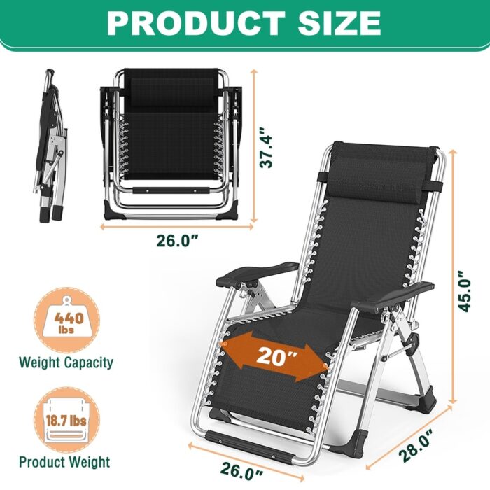 Zero Gravity Chair Outdoor Folding Lounge Chair with Mat, Tray, Pillow - Image 2