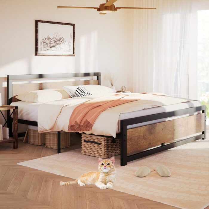 Heavy Duty 13.8-inch Metal Platform Bed Frame Sturdy Iron slats