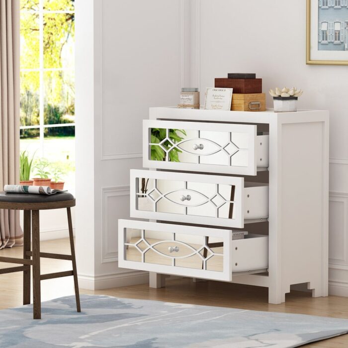 Timechee Nightstand Bedside Table Mirrored Cutout Chest Beside Table - Image 2