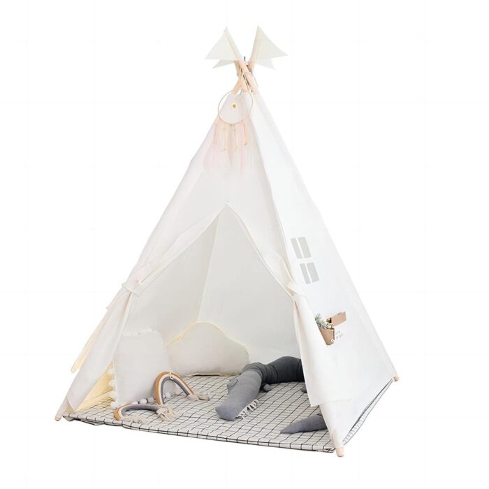 Foldable Teepee Tent for Kids Without Mat (White)