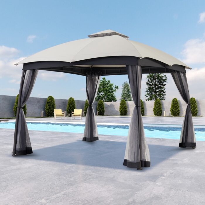 9 ft. x 9 ft.Soft Top Steel Outdoor Patio Gazebo with Netting and Shelves - Image 2