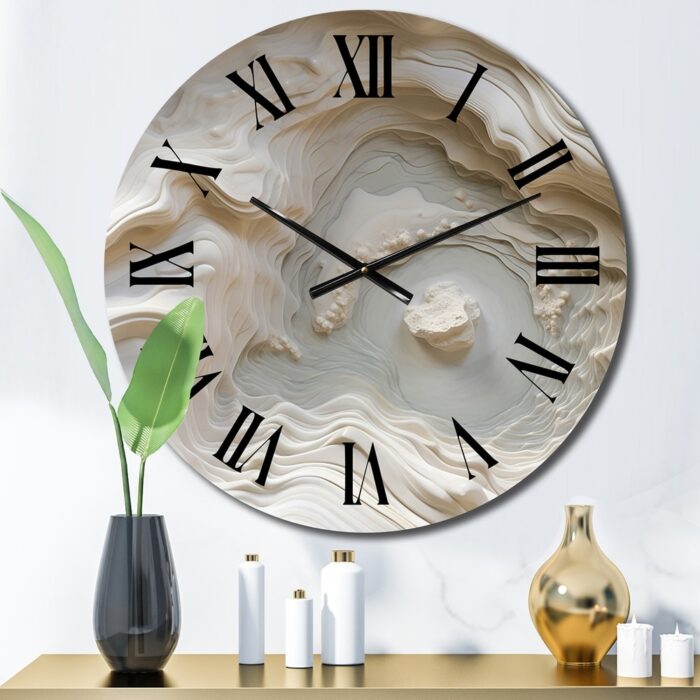 Designart "Cream Spiral Nebula II" Abstract Spirals Oversized Wall Clock