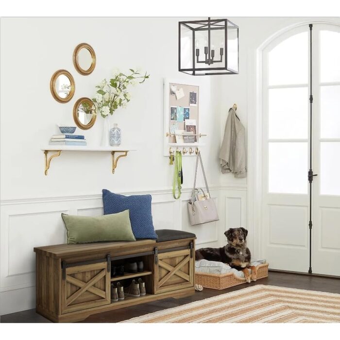 WESOME Farmhouse Sliding X Barn Door Litterbox Bench with Entry Cutout - Image 2