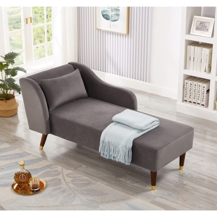 Modern Chaise Lounge Chair Velvet Upholstery - Image 2