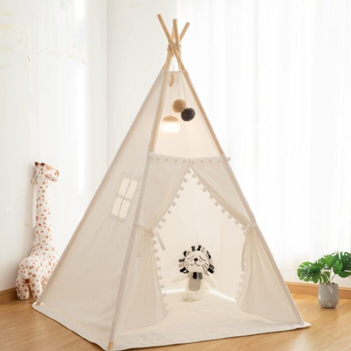 Washable Children's Indoor Tent with Carrying Bag, Mat and Pompoms