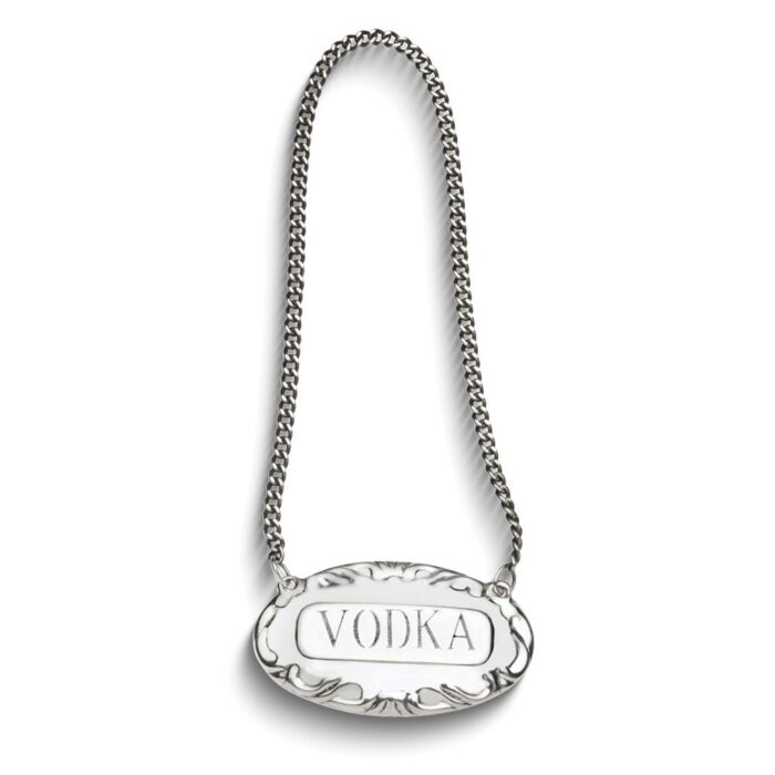 Curata Empire Sterling Silver Vodka Liquor Label with 8 Inch Chain