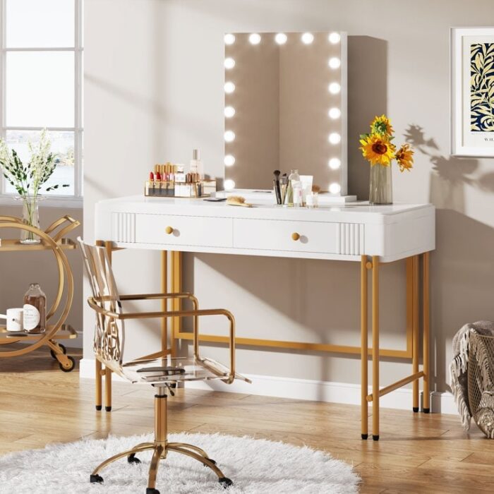 47 Inch Vanity Desk with 2 Drawers, Modern Bedroom Makeup Vanity Table for Girls Women (Without Mirror)