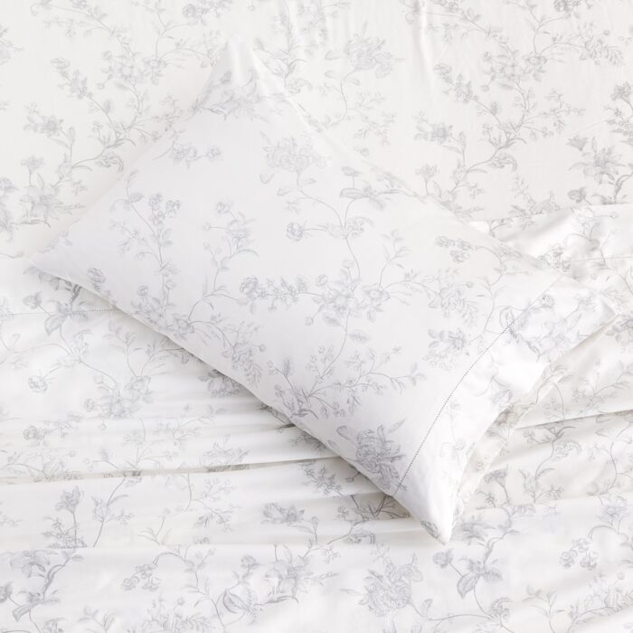 Printed Design Cotton Collection 400TC Hemstitch Gray Garden Bouquet Sheet Set and Pillowcases - Image 2