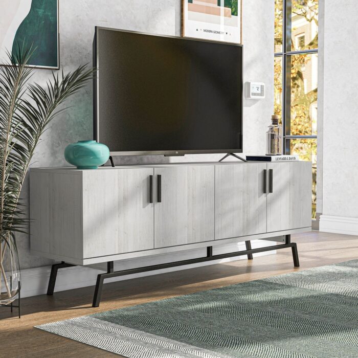 Adela Modern 60-inch Metal Base 4-Door Cabinet TV Stand - Image 2
