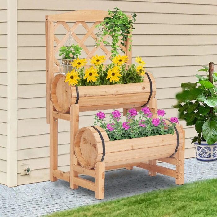 Raised Bed with Trellis Wood Garden Planter Box, 31.5"Height Free-Standing Planters Raised Bed for Climbing Plants - Image 2