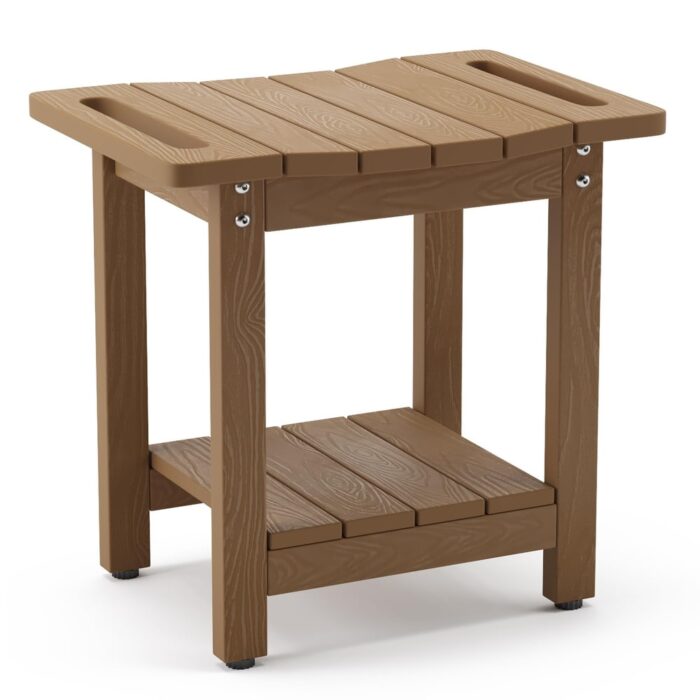 HDPS Shower Bench Seat with Shelf, Brown Shower Stool for Inside Shower Waterproof, Bath Shower Stool Chair for Bathroom