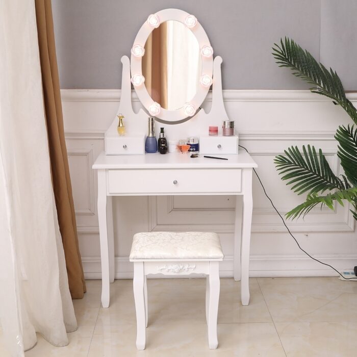 Modern 360-Degree Rotary Mirror 3-Drawer MDF Dressing Table - Image 2