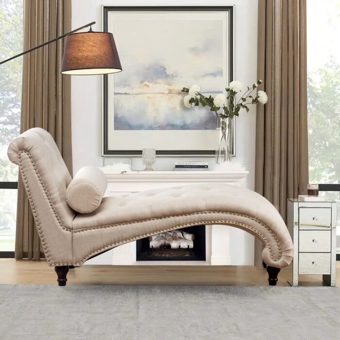 Chaise Lounge Chair Indoor Recliner Leisure Living Room Chair Rest Sofa Couch Armless with Lumber Pillow for Bedroom - Image 2
