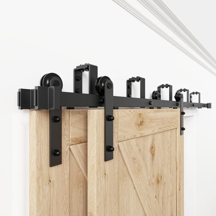 WINSOON 5-16FT Bypass Sliding Barn Door Hardware Kit fit for Double Doors I Shape Hangers