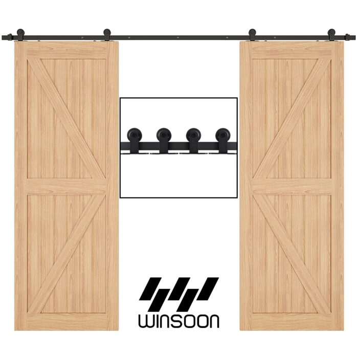 WINSOON 5-12 FT Double Doors Antique Top Mount Sliding Barn Door Hardware