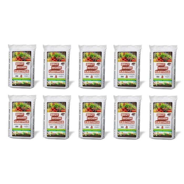 Brut Worm Farms Organic Worm Castings Soil Builder, 30 Pound Bag (10 Pack)