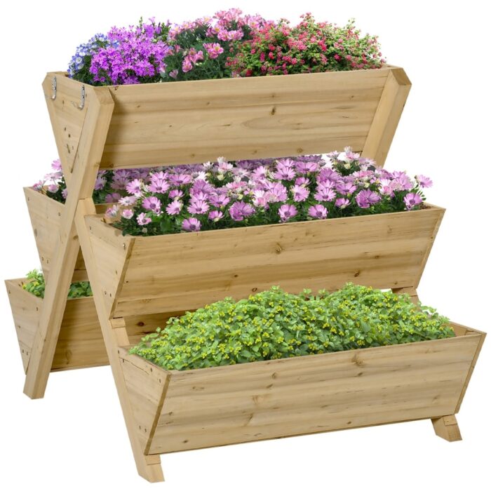 Outsunny Raised Garden Bed, Freestanding Planter Stand with 5 Planting Boxes and 4 Hooks for Herbs, Flowers, or Vegetables - Image 2