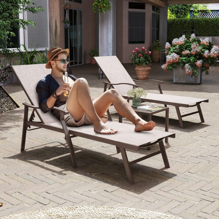 Pool Sunlounger Chaise Lounge Set with 2-piece Lounge Chairs and Side Table - See Picture - Image 2