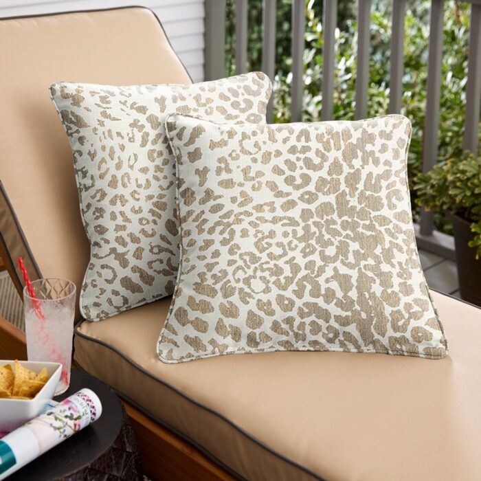 Sunbrella Tan Leopard Indoor/Outdoor Pillows, Set of 2, Corded - Image 2