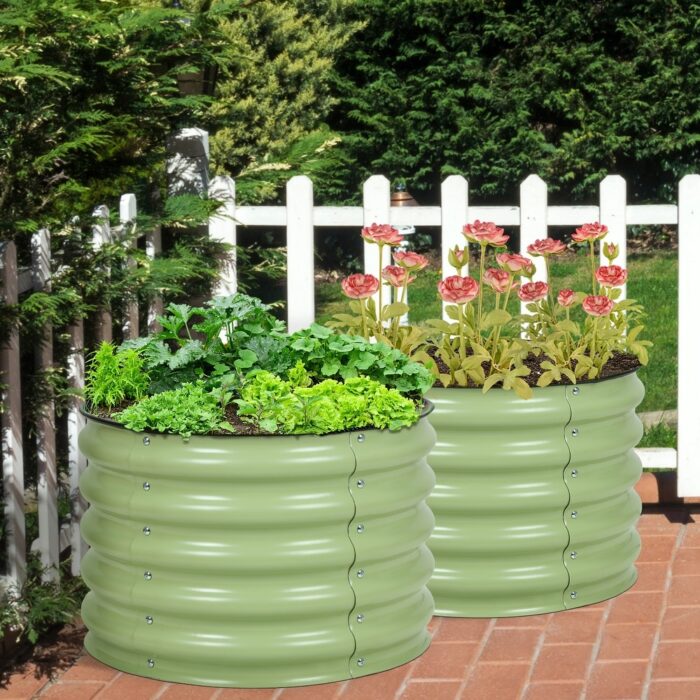 Aoodor 16.7'' Tall Aluzinc Metal Raised Garden Bed 24'' Round - Outdoor Garden Planter Box for Vegetable, Flower, Herb