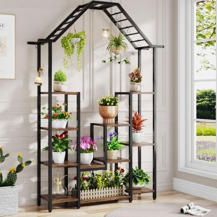 Plant Stand with 11 Tier Shelves and 10 Hooks