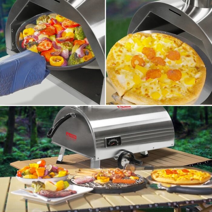 12" Semi-Automatic Rotatable Pizza Ovens with Built-in Thermometer Pizza Cutter Carry Bag - Image 2