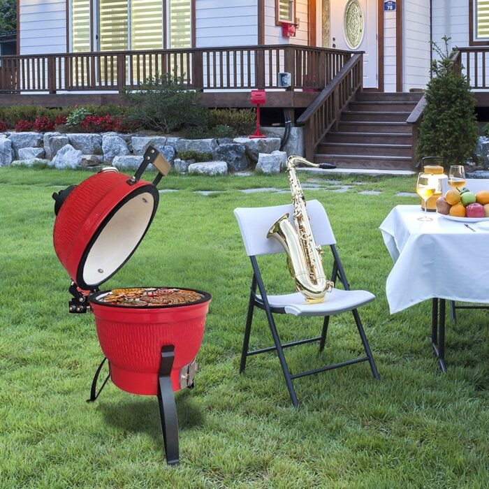 13 inch Round Ceramic Charcoal Grill,Red