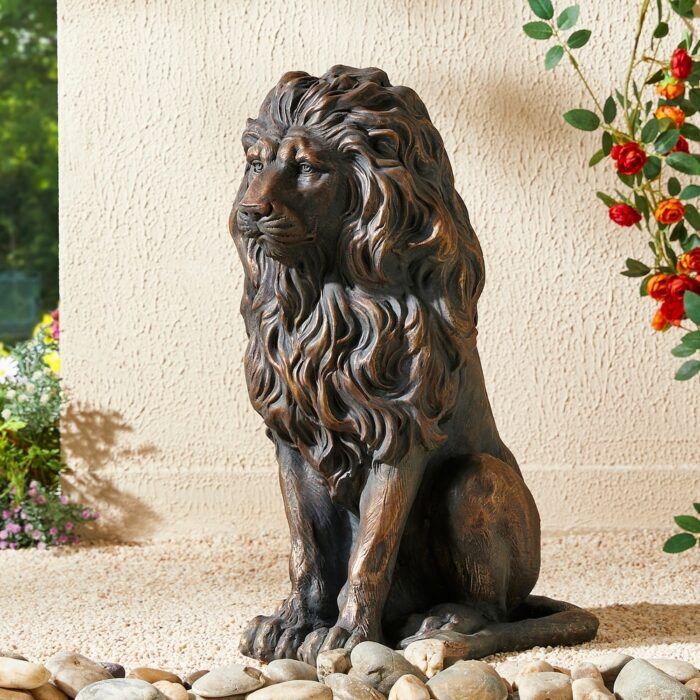 Glitzhome MGO Vintage Sitting & Lying Lion Guardian Garden Statue Indoor Outdoor