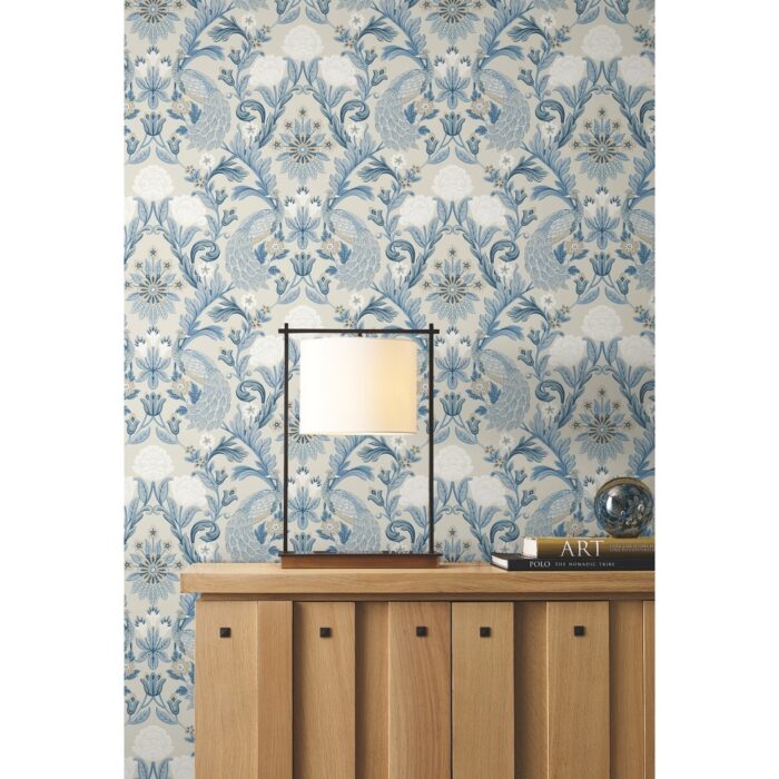 Plume Dynasty Neutral & Blue Wallpaper - Image 2