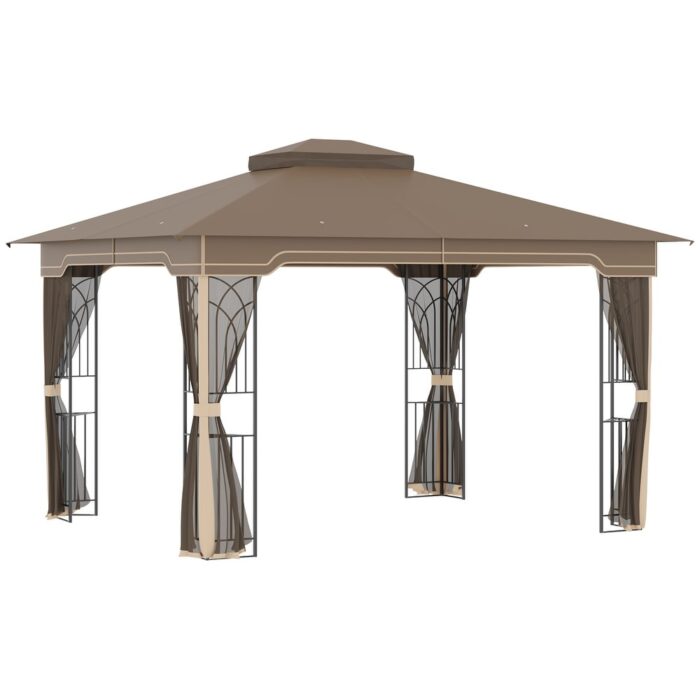 Outsunny 12' x 10' Outdoor Patio Gazebo Canopy with Double Tier Roof and Netting Sidewalls for Garden, Lawn, Backyard - Image 2