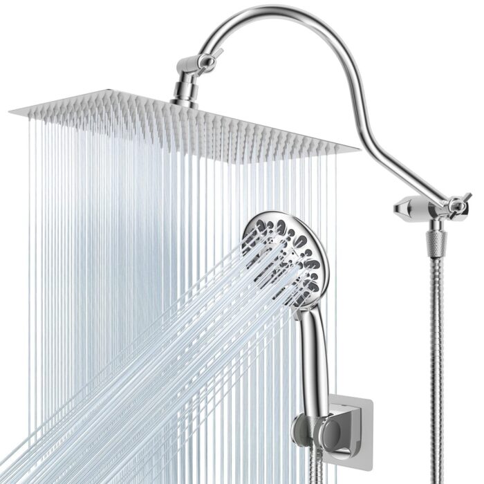 12'' All Metal High Pressure Rainfall Shower Head With Handheld Sprayer - Image 2