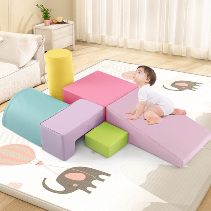 6 Pieces Foam Climbing Blocks Indoor Climb and Crawl Activity Playset with Rectangles - Multi
