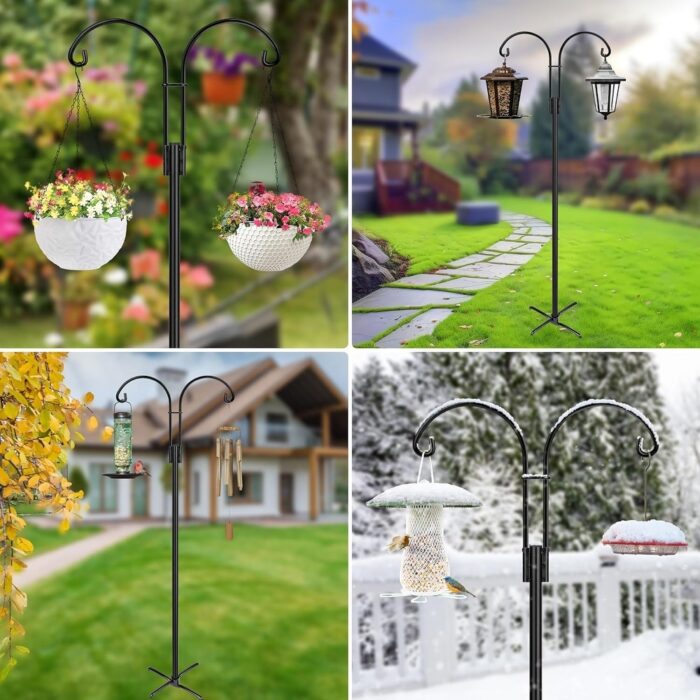 Double Shepherds Hooks for Outdoor, 2-Pack Heavy Duty Garden Pole for Hanging Bird Feeder, Plant Baskets, Solar Light Lanterns - Image 2